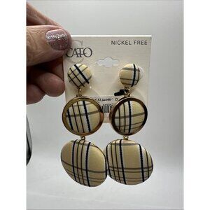 cato plaid earrings black yellow dangle 3.25” New In Card